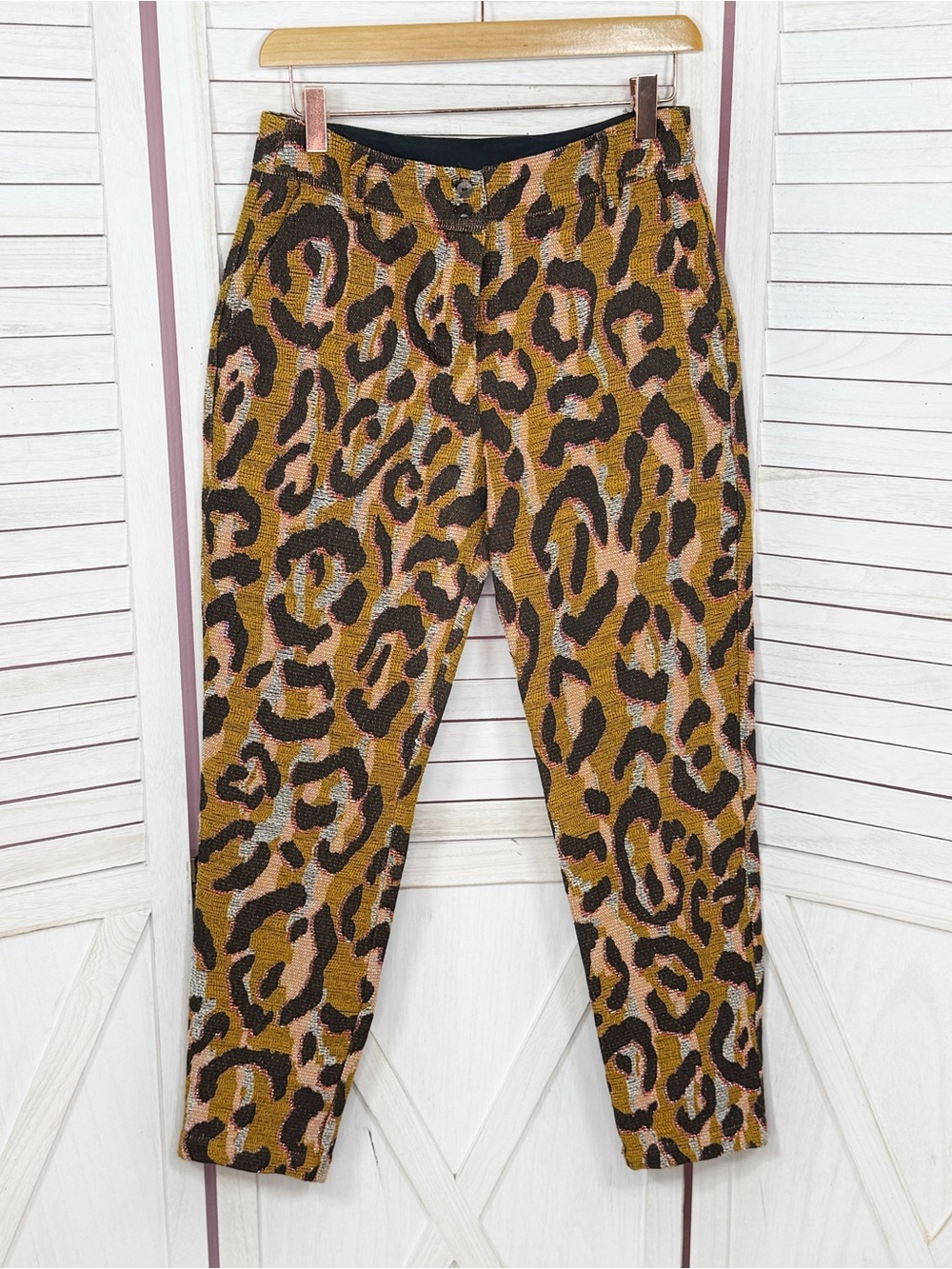 Anthropologie 34N 118W Leopard Print Jacquard Crop Pants Yellow‎ Size 00